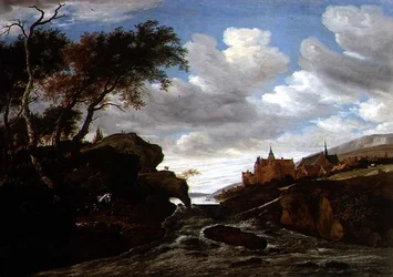 Rocky Landscape with a Waterfall, 1665